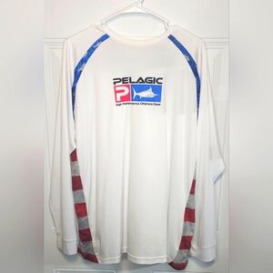Pelagic XL White Long Sleeve UV Fishing Shirt American Flag